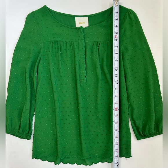 Anthropologie Maeve Scallop Edge Swiss Dot Blouse Green 2 Rayon 3/4 Sleeve - Picture 10 of 10